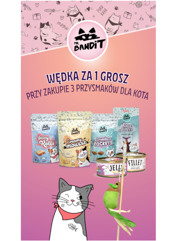 Wędka za 1 grosz przy zakupie 3 przysmaków dla kota Mr. Bandit Wędka za 1 grosz przy zakupie 3 przysmaków dla kota Mr. Bandit
